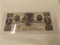 1837 Kirkland Safety Society $10 Note. PHOTO