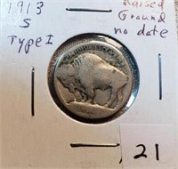 1913S Type I Buffalo Nickel