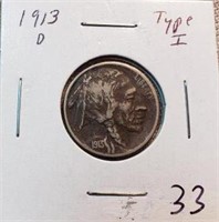 1913D Type I Buffalo Nickel