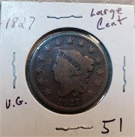 1827 Large One Cent VG