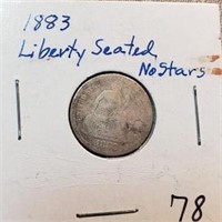 1883 Liberty Seated Dime No Stars