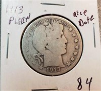 1913P Barber Half Dollar Nice Date