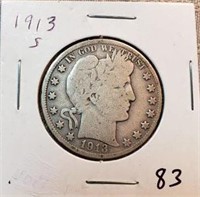 1913S Barber Half Dollar