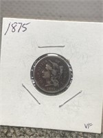 1875 3 cent dime silver US coin