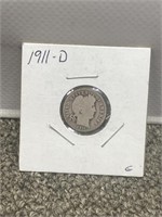 1911 - D silver liberty head dime US coin