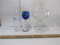 Clear Diamond Cut Compote w/lid & Wine Glass