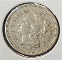 1866 Three Cent Piece (AU58)