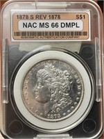 1878-S Morgan Silver Dollar, Rev (MS66 DMPL NAC)