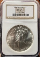 1986 American Silver Eagle (MS69 NGC)