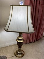 BRASS TABLE LAMP W RED MARBLE INSERT