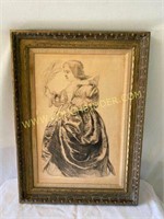 Beautiful old pencil drawing wood frame