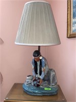 LARGE NATIVE AMERICAN INDIAN LAMP 37' WITH SHADE