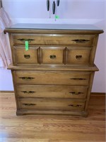 VINTAGE MAPLE CHEST ON CHEST W/ GLASS TOP 42" WIDE
