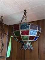 MCM STAINED GLASS HANGING LIGHT - NEEDS SWITCH