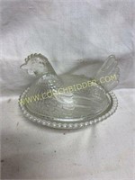 Glass hen on nest candy jar