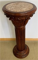 SUBSTANTIAL HAND CARVED MAHOGANY MARBLE TOP STAND