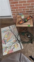 Wood Bench 18x18x16H, Porch Rug, Extension cord,