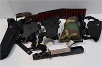 3 Holsters for Pistols, 1 Leather Ammo Belt