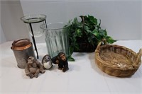 Misc Lot-Candle, Greenery, Glass Vase & more