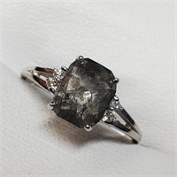 Certified 10K  Natural Grey Diamond(~1.49ct) Ring