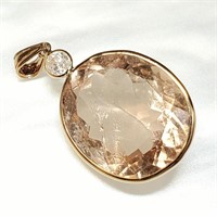$2400 14K  Morganite(14.9ct) Diamond(0.2ct) Pendan