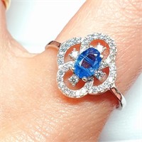 Certified 10K  Natural Sapphire(0.5ct) CZ(0.37ct)