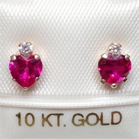 $200 10K  Created Ruby CZ Earrings