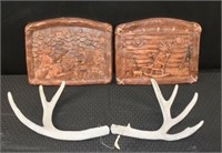 Deer Antlers And Vintage Chalkware Plaques