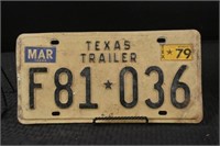 1979 Texas Trailer License Plate F81 036