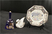 Porcelain Bell, Swan & Plate