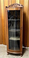 Antique Oak Curved Glass Curio Cabinet