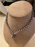 Sterling/turquoise necklace, no markings