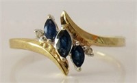 10KT Gold Sapphires & Diamonds Ring Sz. 8.5