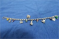 Sterling Charm Bracelet w/Cats&Stone Beads-7 1/2"