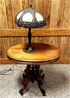 Antique Panel Lamp and Victorian Walnut Table