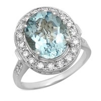 14K Gold AIGL 3.99ct Aquamarine 0.55ct Diamond Rin