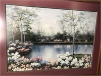 Nice flowers by lake print framed