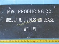 MWJ Producing Co. Oil Well Metal ID Sign