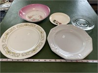 Porcelain Bowl, Etched Glass Saucer, Plates