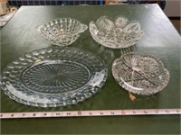 Pressed Glass Platter And Bowl, And Cut Glass
