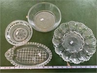 Pressed Glass Platter, Relish Dish, Bowls