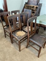 5 Antique Straight Chairs, Damaged
