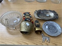 Souvenir Bells, Tip Trays, Footed Glass Dish