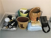 Assorted Electronics, Basket, Trash Can, Power
