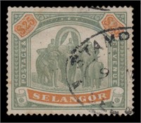Malaya Selangor Stamp #41 Used with Revenue Cancel