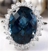 12.05 Cts London Blue Topaz Diamond Ring