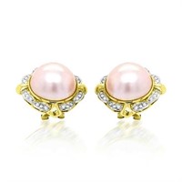 14K Yellow Gold Mabe Pearl and Diamond Earrings