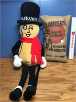 Vintage Planters Mr Peanut Doll & Burlap Sack