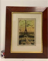 Framed Eiffel Tower and Seine artwork