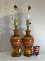 2 Ceramic Orange/Green Striped Lamps